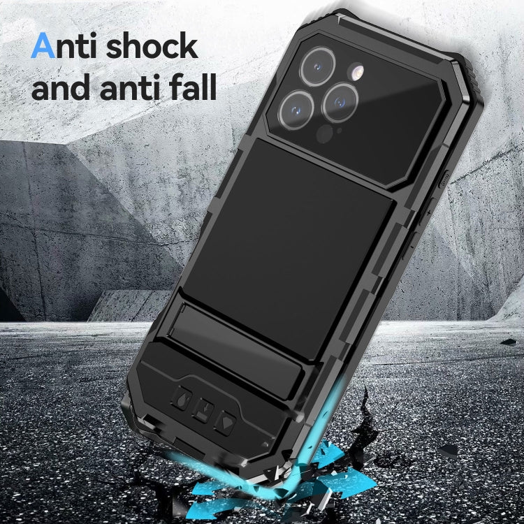 For iPhone 16 Pro Max R-JUST Life Waterproof Dustproof Shockproof Holder Phone Case(Black) - free shipping - PMC Jewellery - Order now!
