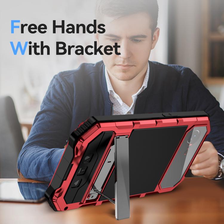 For iPhone 16e R-JUST Life Waterproof Dustproof Shockproof Holder Phone Case(Red) - free shipping - PMC TechLife - Order now!