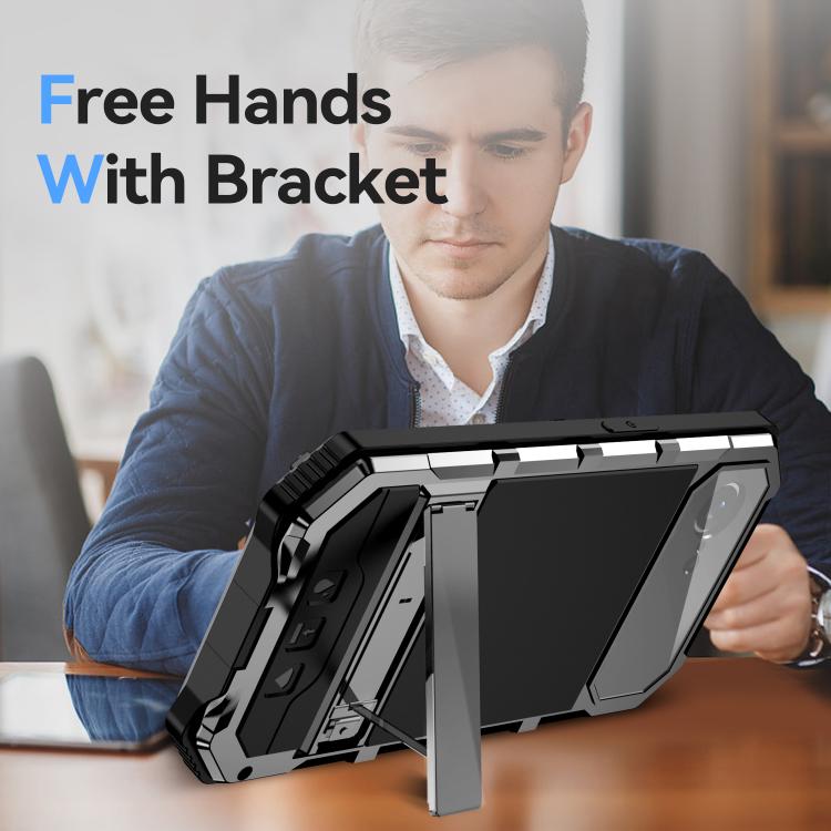 For iPhone 16e R-JUST Life Waterproof Dustproof Shockproof Holder Phone Case(Silver) - free shipping - PMC TechLife - Order now!