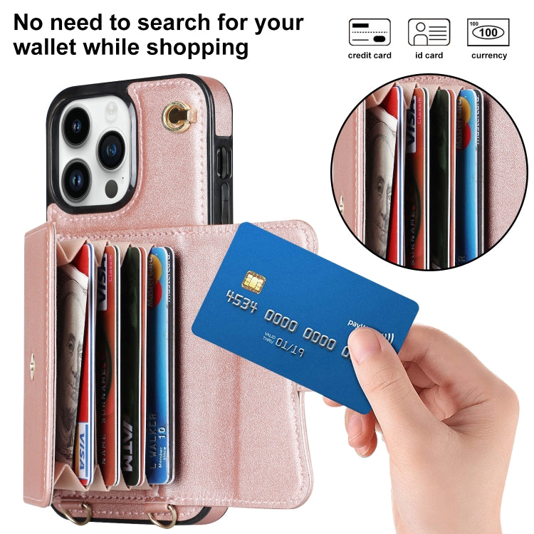 For iPhone 16 Pro RFID Card Slot Phone Case with Long Lanyard(Rose Gold) - iPhone 16 Pro Cases by PMC Jewellery | Online Shopping South Africa | PMC Jewellery | Buy Now Pay Later Mobicred