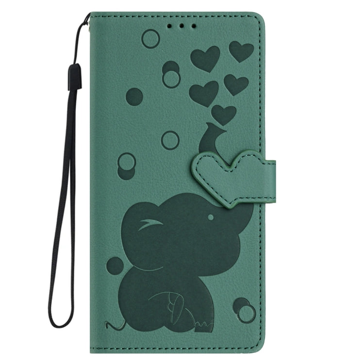 For Samsung Galaxy S25 5G Cartoon Elephant Embossed Leather Phone Case(Green) - Galaxy S25 5G Cases by PMC Jewellery | Online Shopping South Africa | PMC Jewellery | Buy Now Pay Later Mobicred