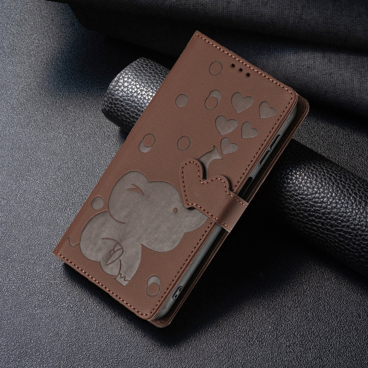 For Samsung Galaxy S25 5G Cartoon Elephant Embossed Leather Phone Case(Brown) - Galaxy S25 5G Cases by PMC Jewellery | Online Shopping South Africa | PMC Jewellery | Buy Now Pay Later Mobicred