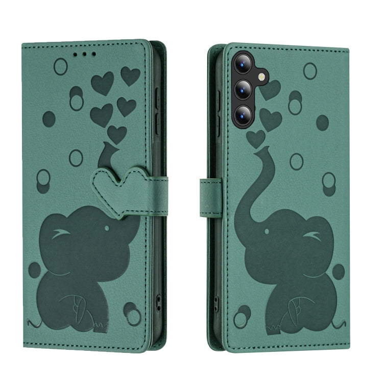 For Samsung Galaxy S25+ 5G Cartoon Elephant Embossed Leather Phone Case(Green) - Galaxy S25+ 5G Cases by PMC Jewellery | Online Shopping South Africa | PMC Jewellery | Buy Now Pay Later Mobicred