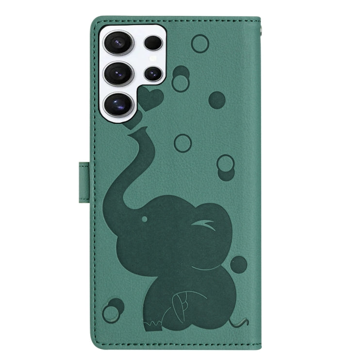 For Samsung Galaxy S25 Ultra 5G Cartoon Elephant Embossed Leather Phone Case(Green) - free shipping - PMC Jewellery - Order now!