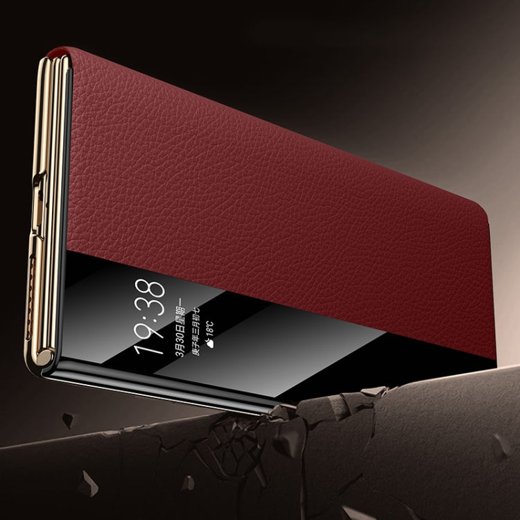 For Huawei Mate XT Ultimate Design View Window Genuine Leather Electroplating Phone Case(Red) - Huawei Cases by PMC TechLife | Online Shopping South Africa | PMC TechLife | Buy Now Pay Later Mobicred