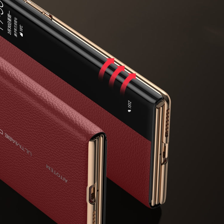 For Huawei Mate XT Ultimate Design View Window Genuine Leather Electroplating Phone Case(Red) - Huawei Cases by PMC TechLife | Online Shopping South Africa | PMC TechLife | Buy Now Pay Later Mobicred