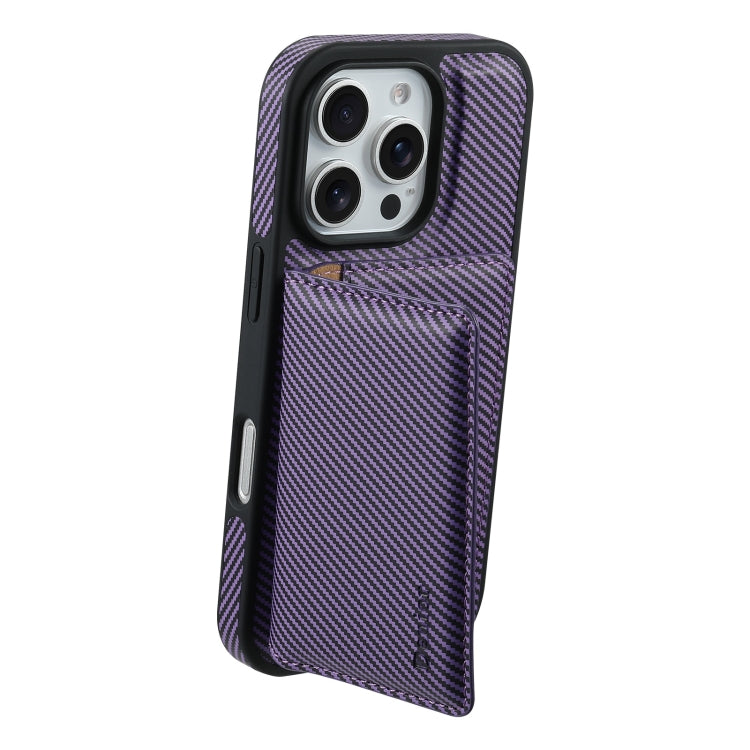 For iPhone 16 Pro Max Denior Carbon Fiber Texture Leather Card Bag MagSafe Phone Case(Purple) - free shipping - PMC Jewellery - Order now!