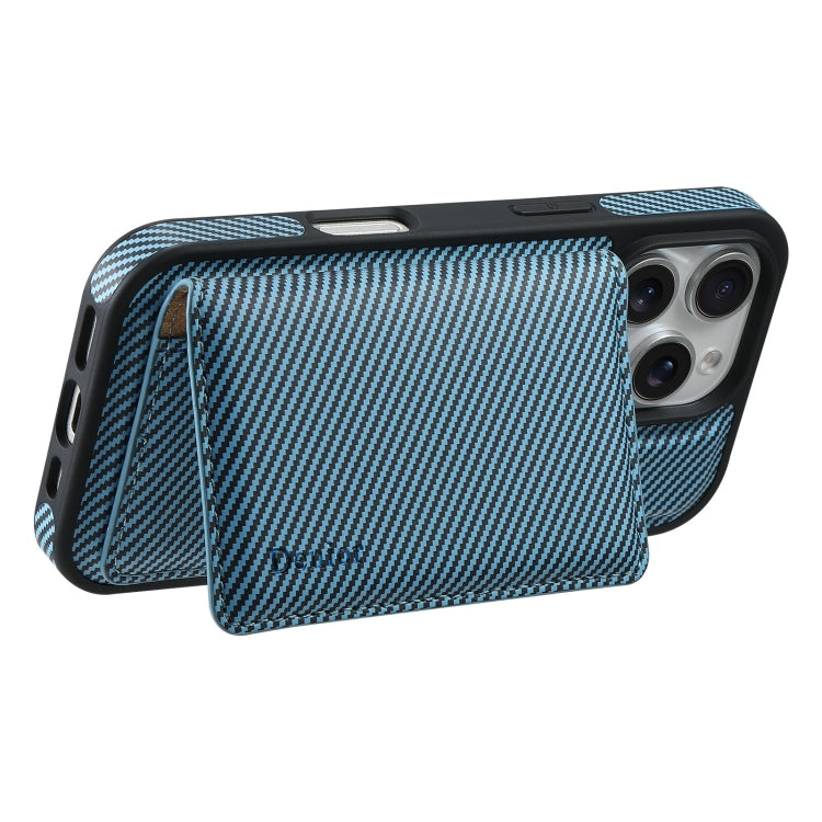 For iPhone 16 Pro Denior Carbon Fiber Texture Leather Card Bag MagSafe Phone Case(Blue) - free shipping - PMC Jewellery - Order now!