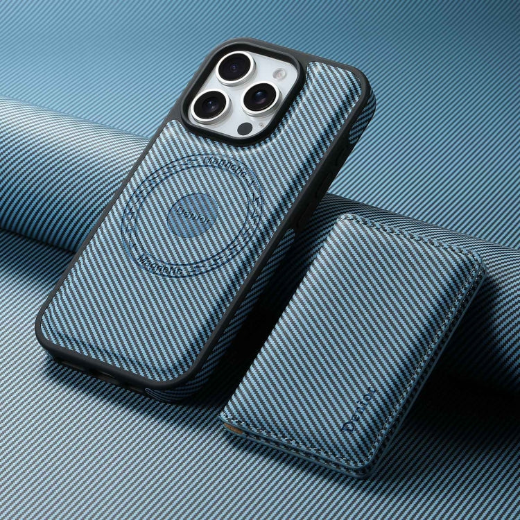 For iPhone 16 Pro Denior Carbon Fiber Texture Leather Card Bag MagSafe Phone Case(Blue) - free shipping - PMC Jewellery - Order now!