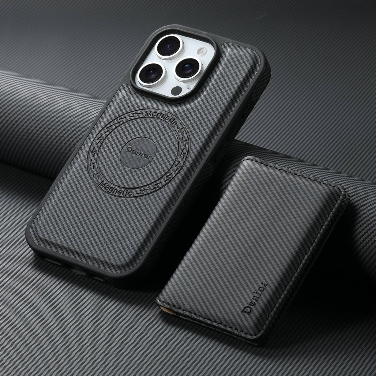 For iPhone 16 Plus Denior Carbon Fiber Texture Leather Card Bag MagSafe Phone Case(Black) - free shipping - PMC Jewellery - Order now!