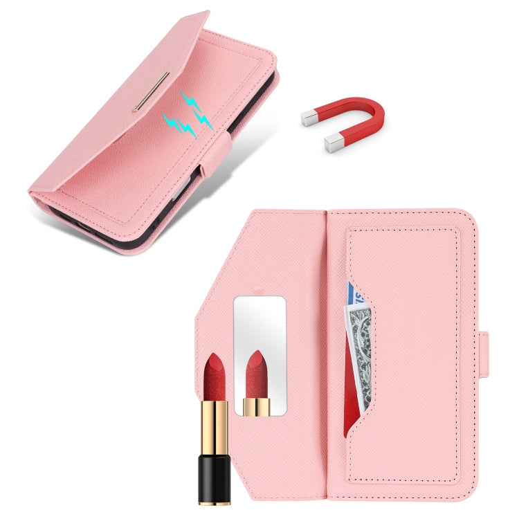 For iPhone 16 Plus Cross Texture Crossbody Lanyard Leather Phone Case(Pink) - free shipping - PMC Jewellery - Order now!