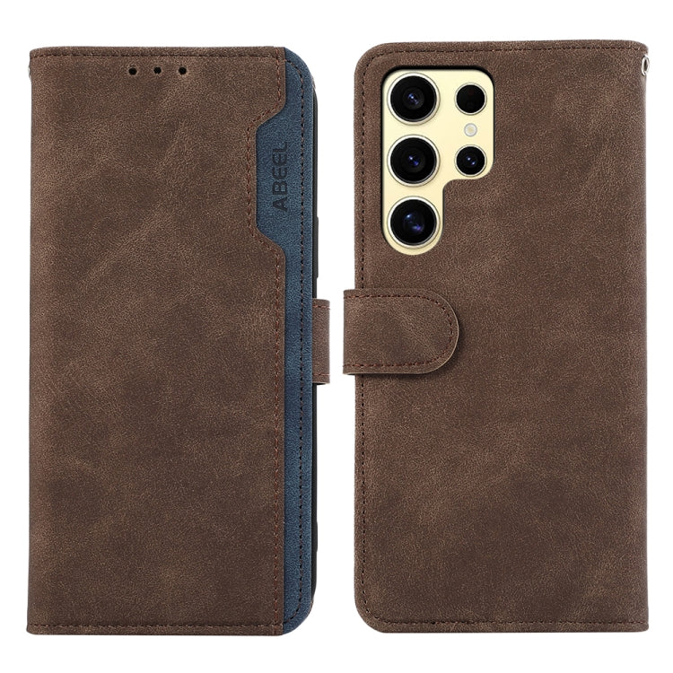For Samsung Galaxy S25 Ultra 5G ABEEL Color Block Magnetic RFID Leather Phone Case(Brown-Blue) - Galaxy S25 Ultra 5G Cases by PMC TechLife | Online Shopping South Africa | PMC TechLife | Buy Now Pay Later Mobicred