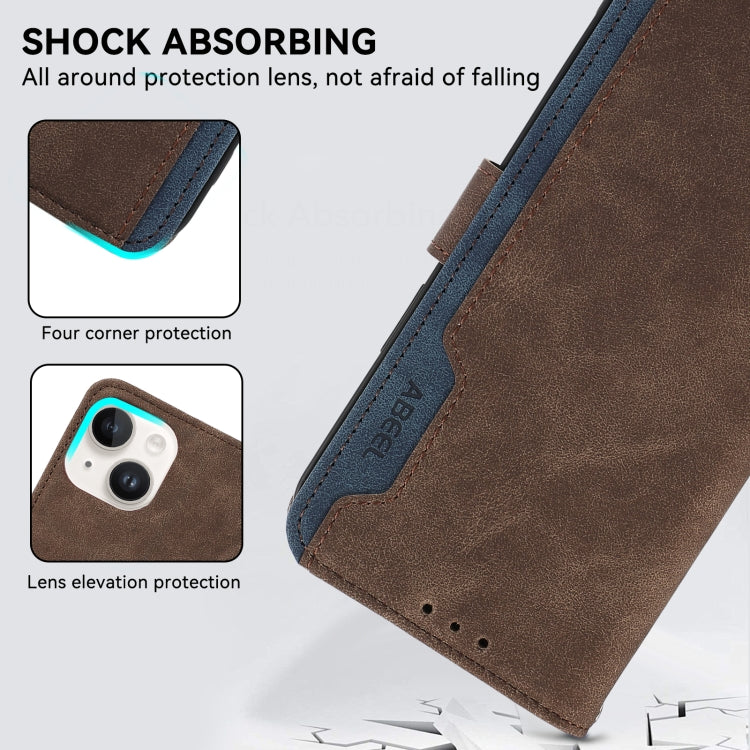 For Samsung Galaxy S25 Ultra 5G ABEEL Color Block Magnetic RFID Leather Phone Case(Brown-Blue) - Galaxy S25 Ultra 5G Cases by PMC TechLife | Online Shopping South Africa | PMC TechLife | Buy Now Pay Later Mobicred