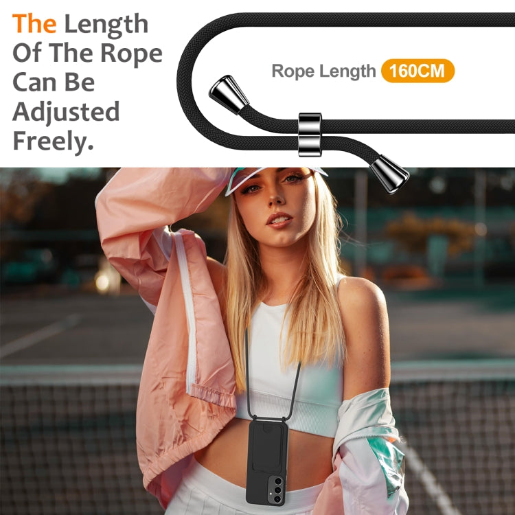 For Samsung Galaxy S25+ 5G Integrated Card Bag Solid Color Liquid Silicone Phone Case with Lanyard(Black) - free shipping - PMC Jewellery - Order now!