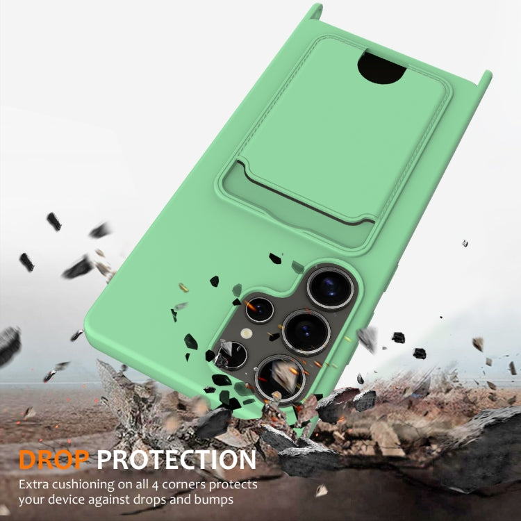 For Samsung Galaxy S25 Ultra 5G Integrated Card Bag Solid Color Liquid Silicone Phone Case with Lanyard(Green) - free shipping - PMC Jewellery - Order now!