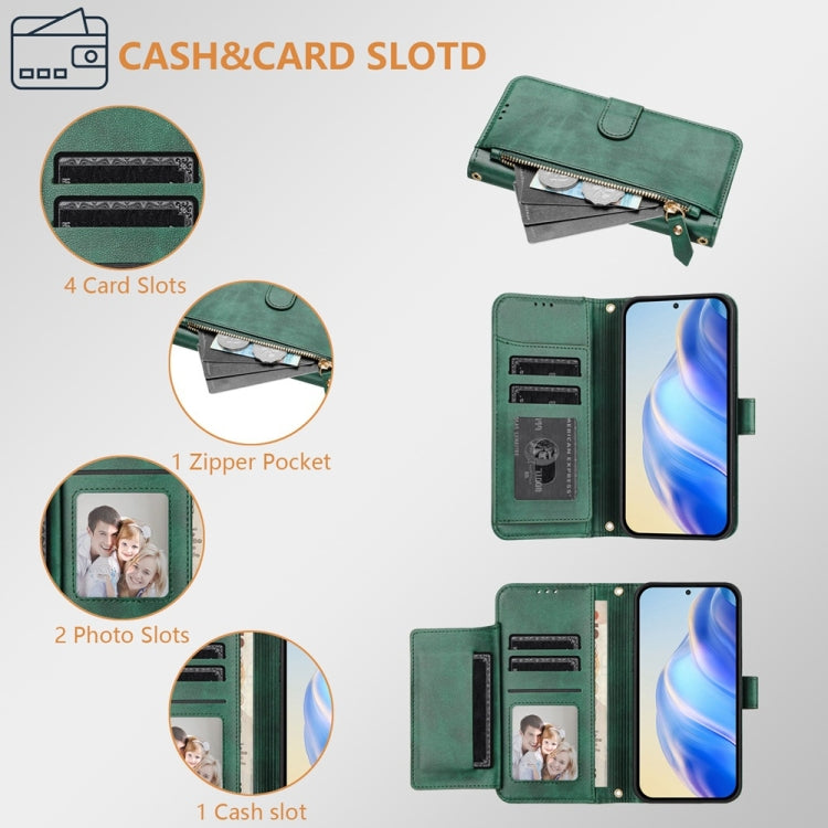 For iPhone 16e Multi-Card Slots Zipper Wallet Leather Phone Case(Green) - iPhone 16e Cases by PMC TechLife | Online Shopping South Africa | PMC TechLife | Buy Now Pay Later Mobicred