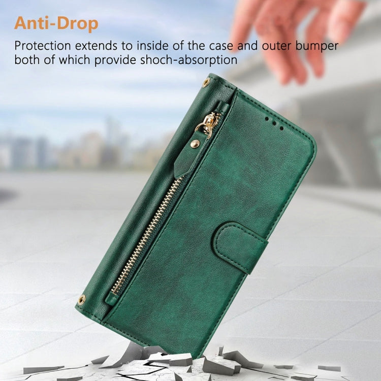 For iPhone 16e Multi-Card Slots Zipper Wallet Leather Phone Case(Green) - iPhone 16e Cases by PMC TechLife | Online Shopping South Africa | PMC TechLife | Buy Now Pay Later Mobicred