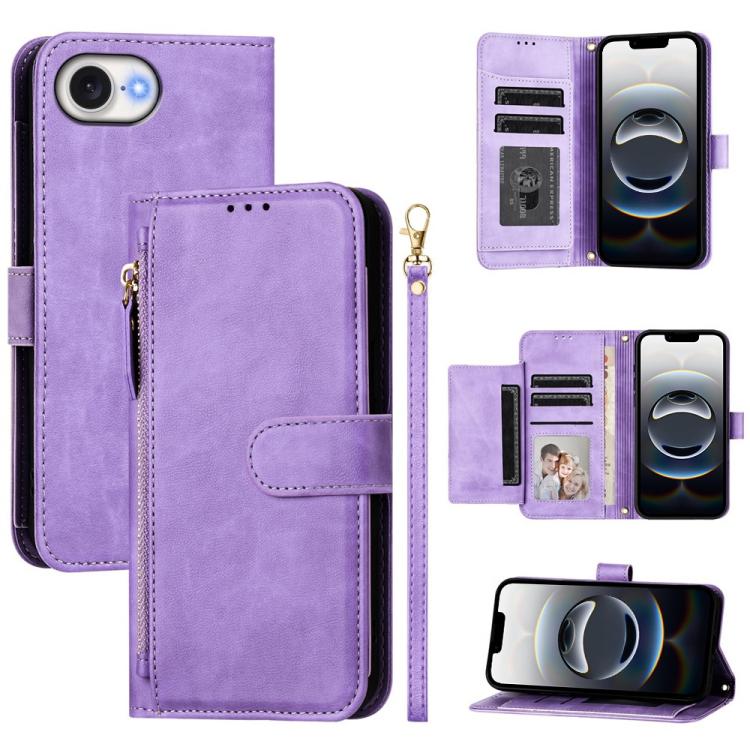 For iPhone 16e Multi-Card Slots Zipper Wallet Leather Phone Case(Purple) - iPhone 16e Cases by PMC TechLife | Online Shopping South Africa | PMC TechLife | Buy Now Pay Later Mobicred