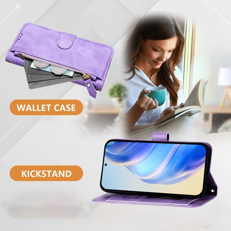 For iPhone 16e Multi-Card Slots Zipper Wallet Leather Phone Case(Purple) - iPhone 16e Cases by PMC TechLife | Online Shopping South Africa | PMC TechLife | Buy Now Pay Later Mobicred