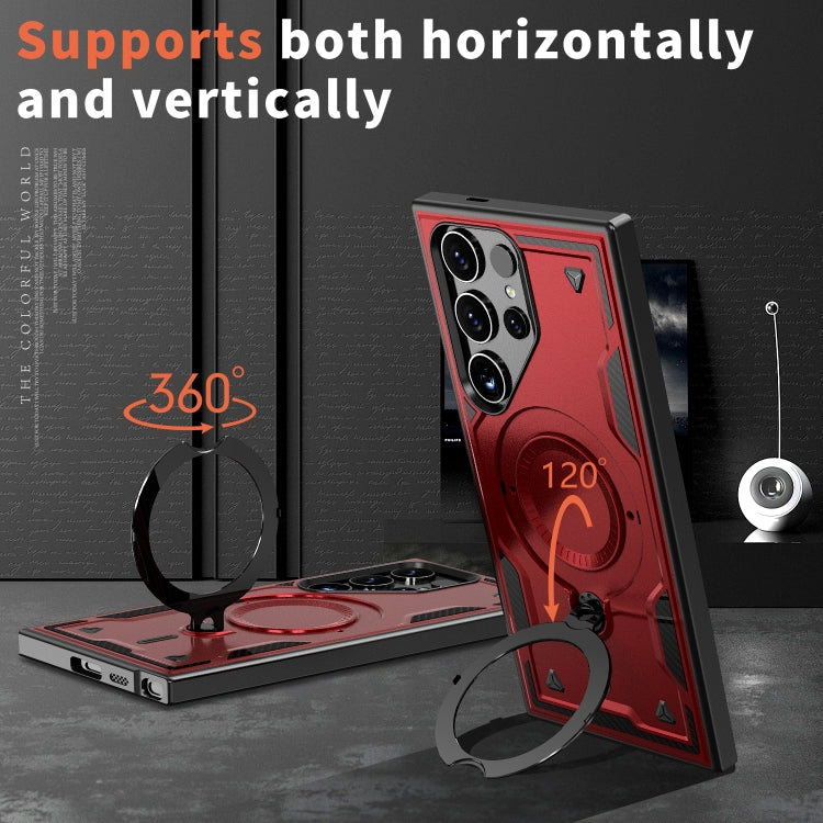 For Samsung Galaxy S25 Ultra 5G PC Hybrid TPU Armor MagSafe Ring Holder Phone Case(Red) - free shipping - PMC Jewellery - Order now!