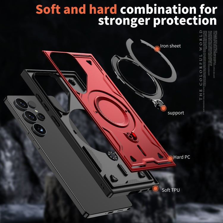 For Samsung Galaxy S25 Ultra 5G PC Hybrid TPU Armor MagSafe Ring Holder Phone Case(Red) - free shipping - PMC Jewellery - Order now!
