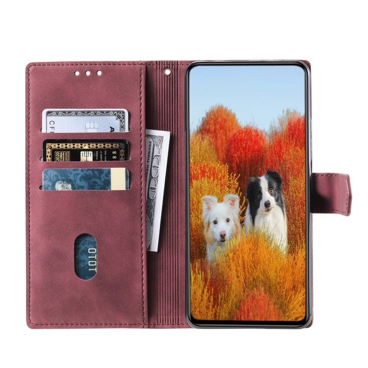 For Samsung Galaxy S25 5G TTUDRCH Embossed Line Splicing Leather Phone Case(Wine Red) - Galaxy S25 5G Cases by PMC Jewellery | Online Shopping South Africa | PMC Jewellery | Buy Now Pay Later Mobicred