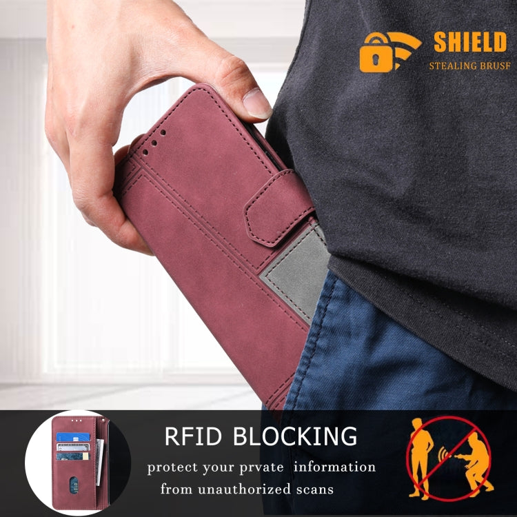 For Samsung Galaxy S25+ 5G TTUDRCH Embossed Line Splicing Leather Phone Case(Wine Red) - free shipping - PMC Jewellery - Order now!