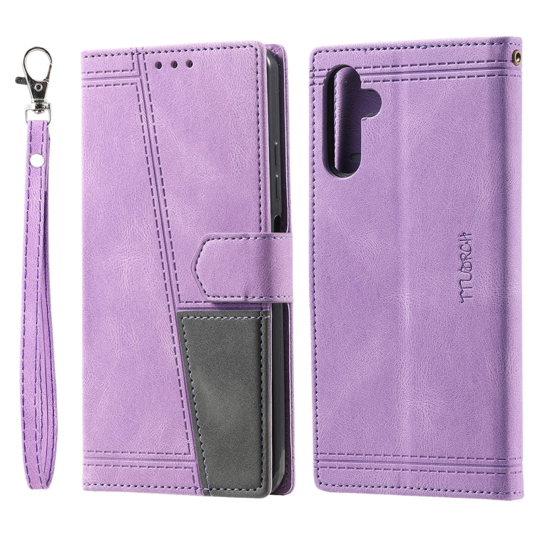 For Samsung Galaxy S25+ 5G TTUDRCH Embossed Line Splicing Leather Phone Case(Purple) - Galaxy S25+ 5G Cases by PMC Jewellery | Online Shopping South Africa | PMC Jewellery | Buy Now Pay Later Mobicred