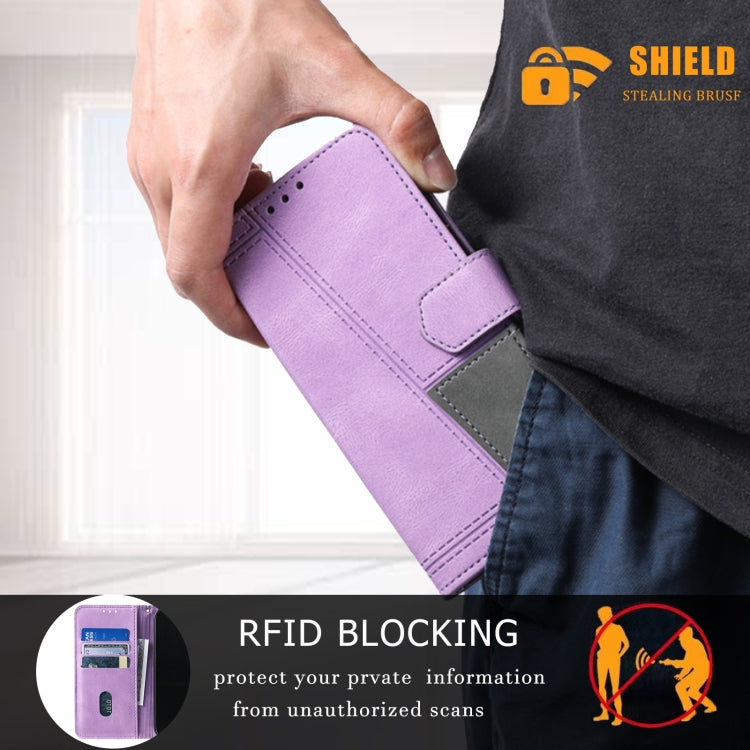 For Samsung Galaxy S25+ 5G TTUDRCH Embossed Line Splicing Leather Phone Case(Purple) - Galaxy S25+ 5G Cases by PMC Jewellery | Online Shopping South Africa | PMC Jewellery | Buy Now Pay Later Mobicred