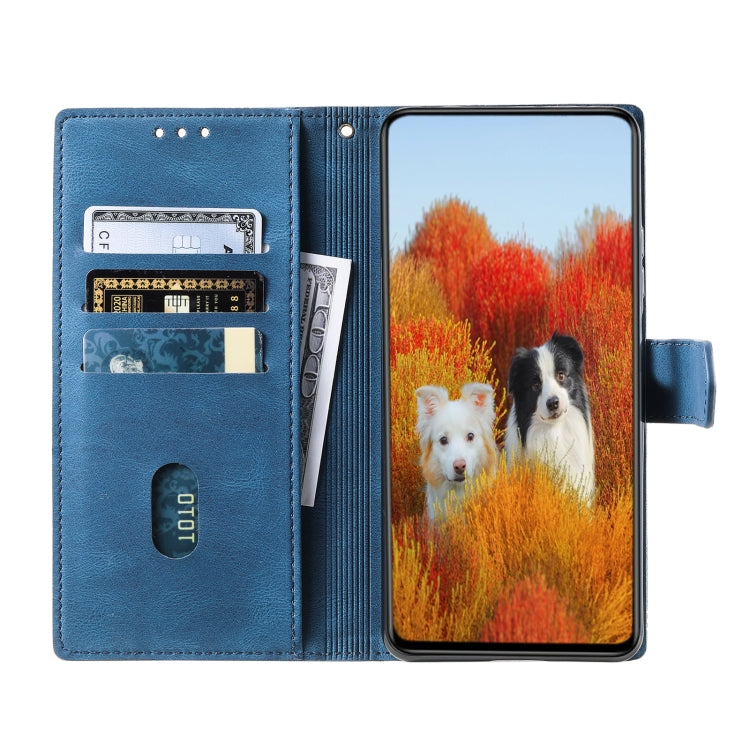 For Samsung Galaxy S25 Ultra 5G TTUDRCH Embossed Line Splicing Leather Phone Case(Blue) - Galaxy S25 Ultra 5G Cases by PMC Jewellery | Online Shopping South Africa | PMC Jewellery | Buy Now Pay Later Mobicred