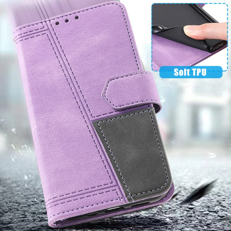 For Samsung Galaxy S25 Ultra 5G TTUDRCH Embossed Line Splicing Leather Phone Case(Purple) - Galaxy S25 Ultra 5G Cases by PMC Jewellery | Online Shopping South Africa | PMC Jewellery | Buy Now Pay Later Mobicred