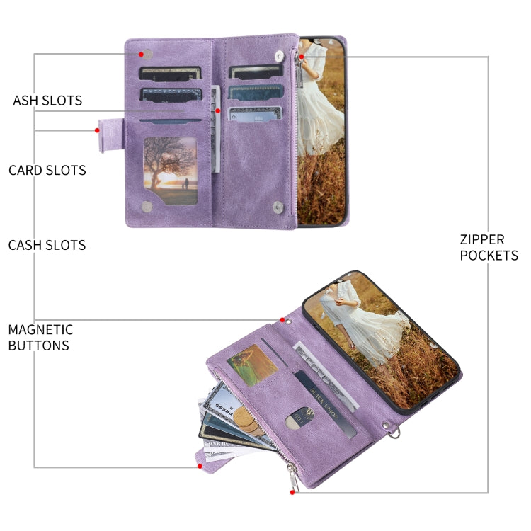 For Samsung Galaxy S25 5G Grid Texture Zipper Leather Phone Case with Lanyard(Purple) - Galaxy S25 5G Cases by PMC Jewellery | Online Shopping South Africa | PMC Jewellery | Buy Now Pay Later Mobicred