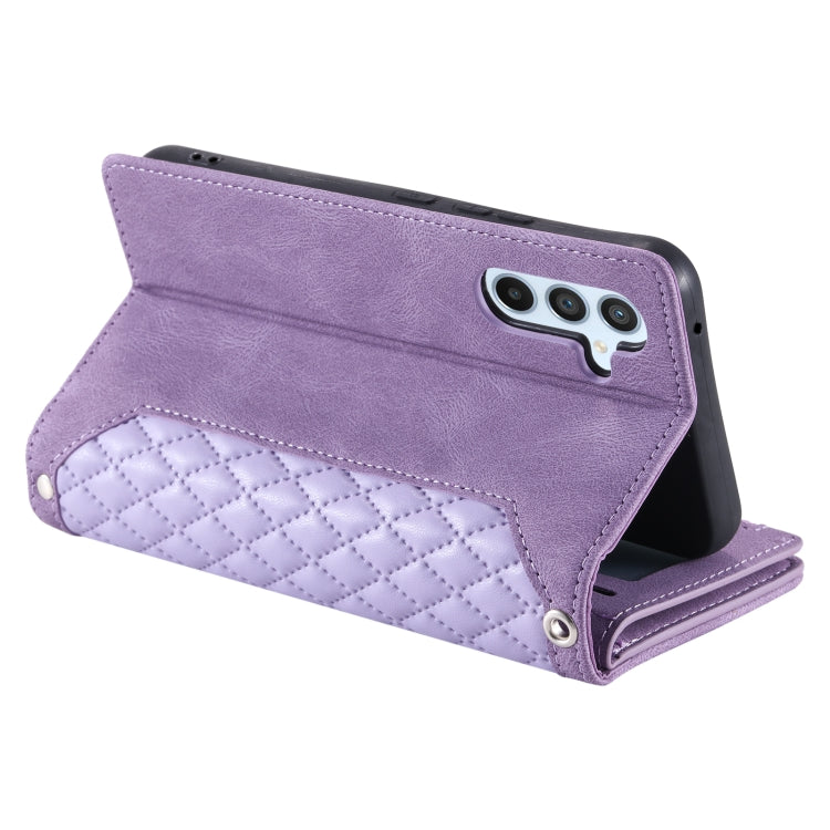 For Samsung Galaxy S25 5G Grid Texture Zipper Leather Phone Case with Lanyard(Purple) - Galaxy S25 5G Cases by PMC Jewellery | Online Shopping South Africa | PMC Jewellery | Buy Now Pay Later Mobicred