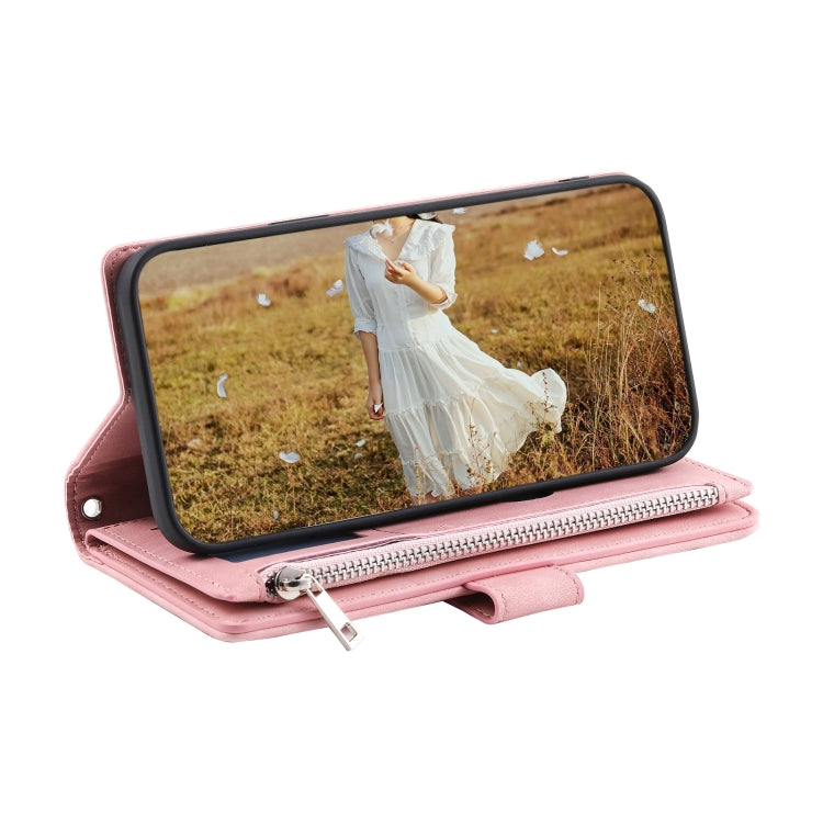 For Samsung Galaxy S25 5G Grid Texture Zipper Leather Phone Case with Lanyard(Rose Gold) - Galaxy S25 5G Cases by PMC Jewellery | Online Shopping South Africa | PMC Jewellery | Buy Now Pay Later Mobicred