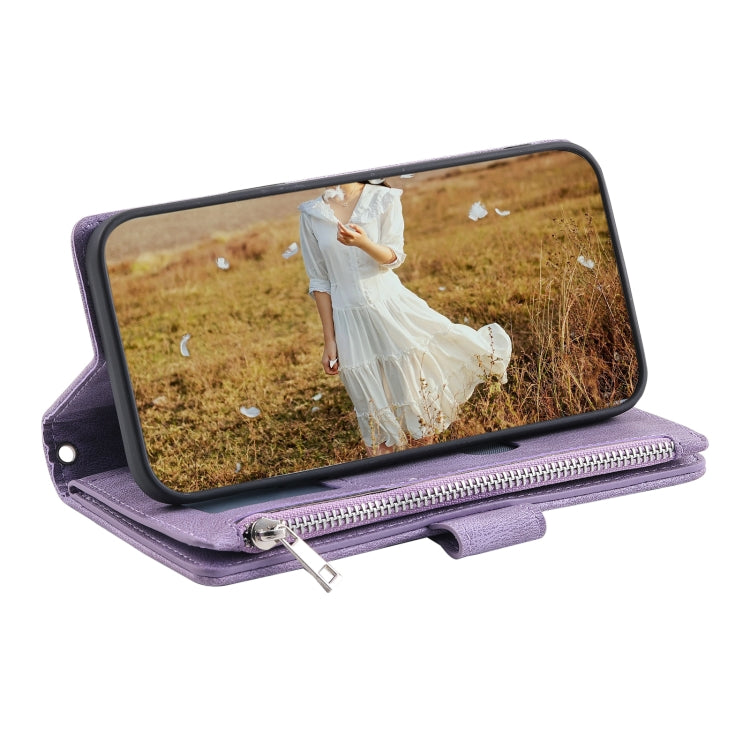 For Samsung Galaxy S25+ 5G Grid Texture Zipper Leather Phone Case with Lanyard(Purple) - Galaxy S25+ 5G Cases by PMC Jewellery | Online Shopping South Africa | PMC Jewellery | Buy Now Pay Later Mobicred