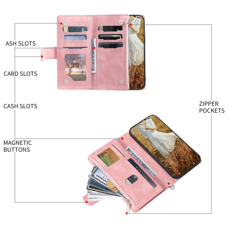 For Samsung Galaxy S25+ 5G Grid Texture Zipper Leather Phone Case with Lanyard(Rose Gold) - Galaxy S25+ 5G Cases by PMC Jewellery | Online Shopping South Africa | PMC Jewellery | Buy Now Pay Later Mobicred