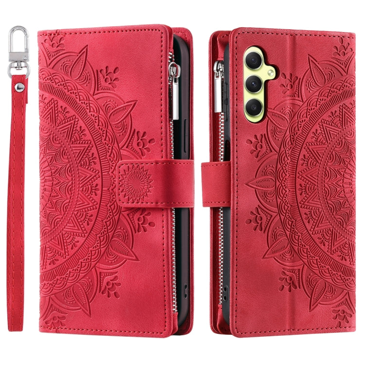 For Samsung Galaxy S25 5G Multi-Card Totem Zipper Leather Phone Case(Red) - Galaxy S25 5G Cases by PMC Jewellery | Online Shopping South Africa | PMC Jewellery | Buy Now Pay Later Mobicred