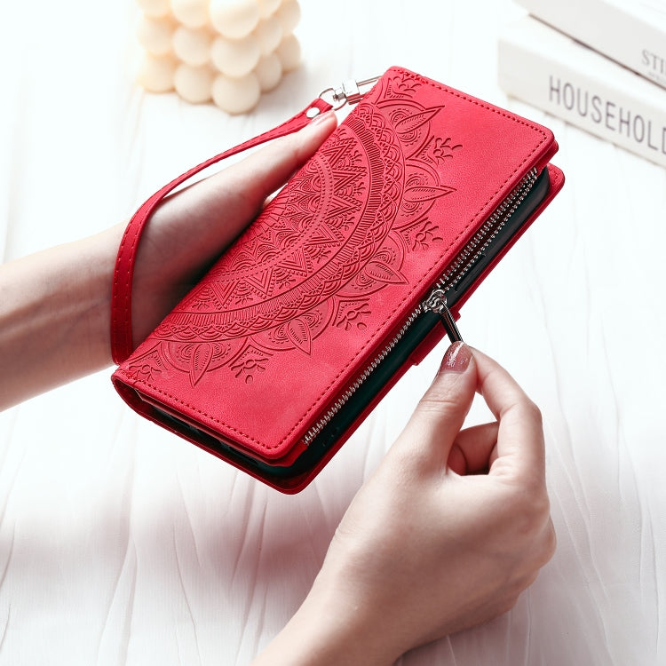 For Samsung Galaxy S25 5G Multi-Card Totem Zipper Leather Phone Case(Red) - Galaxy S25 5G Cases by PMC Jewellery | Online Shopping South Africa | PMC Jewellery | Buy Now Pay Later Mobicred
