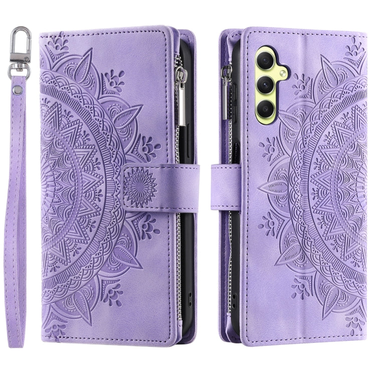 For Samsung Galaxy S25 5G Multi-Card Totem Zipper Leather Phone Case(Purple) - Galaxy S25 5G Cases by PMC Jewellery | Online Shopping South Africa | PMC Jewellery | Buy Now Pay Later Mobicred