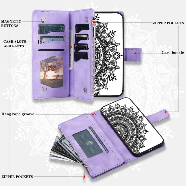 For Samsung Galaxy S25 5G Multi-Card Totem Zipper Leather Phone Case(Purple) - Galaxy S25 5G Cases by PMC Jewellery | Online Shopping South Africa | PMC Jewellery | Buy Now Pay Later Mobicred