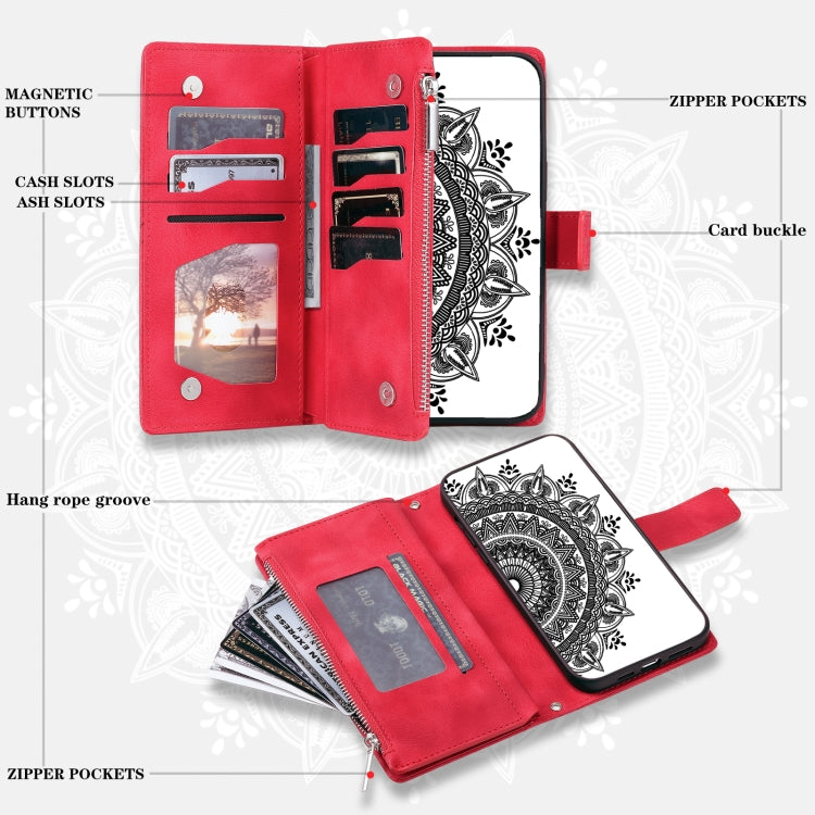 For Samsung Galaxy S25+ 5G Multi-Card Totem Zipper Leather Phone Case(Red) - Galaxy S25+ 5G Cases by PMC Jewellery | Online Shopping South Africa | PMC Jewellery | Buy Now Pay Later Mobicred