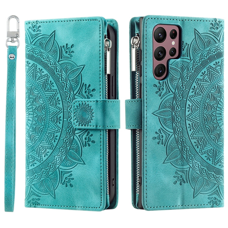 For Samsung Galaxy S25 Ultra 5G Multi-Card Totem Zipper Leather Phone Case(Green) - Galaxy S25 Ultra 5G Cases by PMC Jewellery | Online Shopping South Africa | PMC Jewellery | Buy Now Pay Later Mobicred
