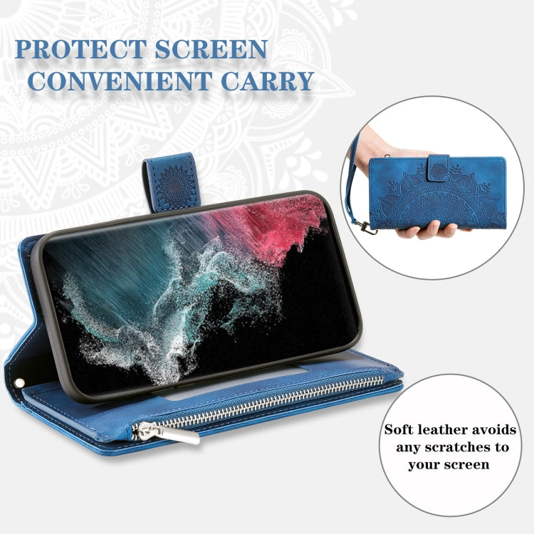 For Samsung Galaxy S25 Ultra 5G Multi-Card Totem Zipper Leather Phone Case(Blue) - Galaxy S25 Ultra 5G Cases by PMC Jewellery | Online Shopping South Africa | PMC Jewellery | Buy Now Pay Later Mobicred
