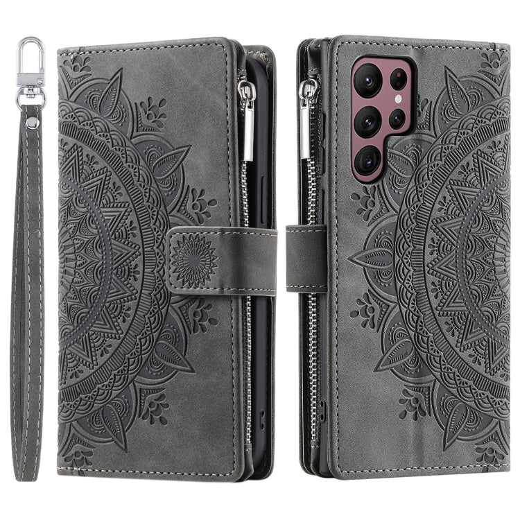 For Samsung Galaxy S25 Ultra 5G Multi-Card Totem Zipper Leather Phone Case(Grey) - Galaxy S25 Ultra 5G Cases by PMC Jewellery | Online Shopping South Africa | PMC Jewellery | Buy Now Pay Later Mobicred