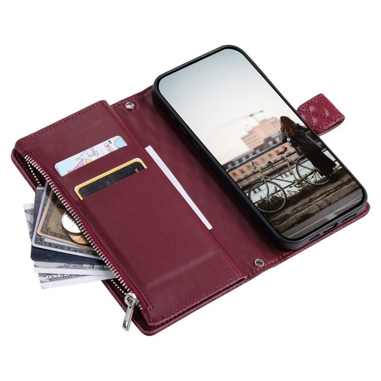 For Samsung Galaxy S25 5G Glitter Lattice Zipper Wallet Leather Phone Case(Wine Red) - Galaxy S25 5G Cases by PMC TechLife | Online Shopping South Africa | PMC TechLife | Buy Now Pay Later Mobicred