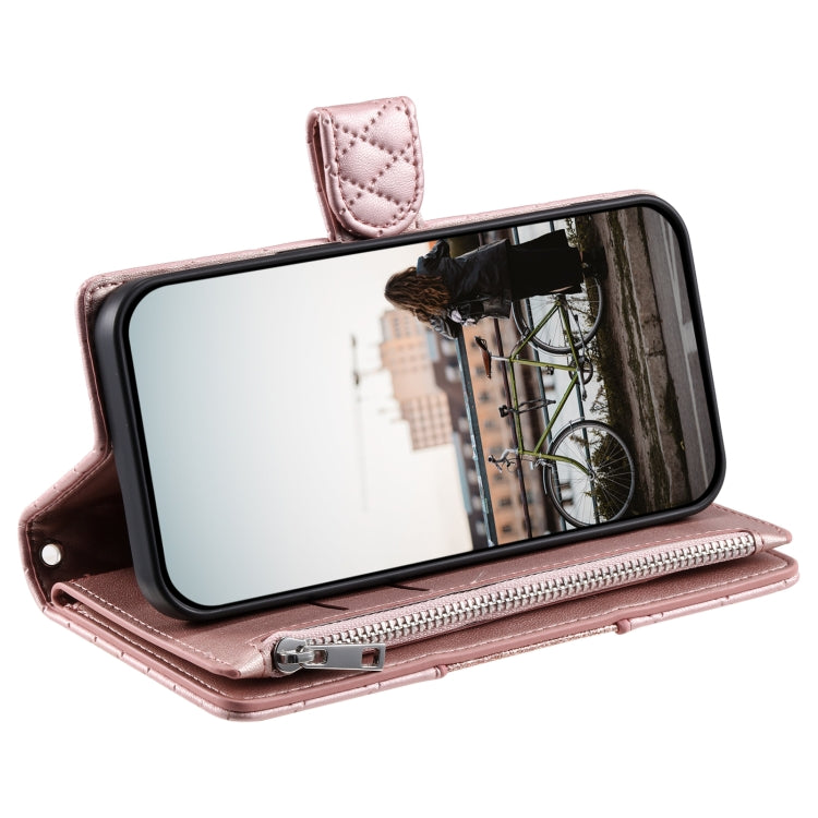 For Samsung Galaxy S25 5G Glitter Lattice Zipper Wallet Leather Phone Case(Rose Gold) - Galaxy S25 5G Cases by PMC TechLife | Online Shopping South Africa | PMC TechLife | Buy Now Pay Later Mobicred