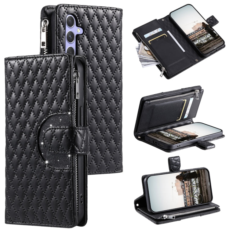 For Samsung Galaxy S25+ 5G Glitter Lattice Zipper Wallet Leather Phone Case(Black) - Galaxy S25+ 5G Cases by PMC TechLife | Online Shopping South Africa | PMC TechLife | Buy Now Pay Later Mobicred