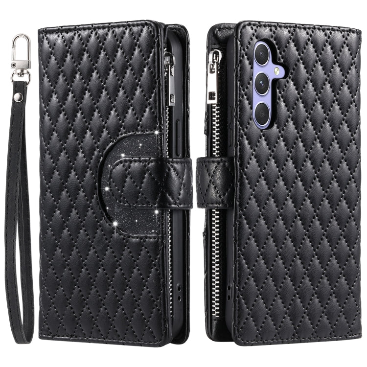 For Samsung Galaxy S25+ 5G Glitter Lattice Zipper Wallet Leather Phone Case(Black) - Galaxy S25+ 5G Cases by PMC TechLife | Online Shopping South Africa | PMC TechLife | Buy Now Pay Later Mobicred