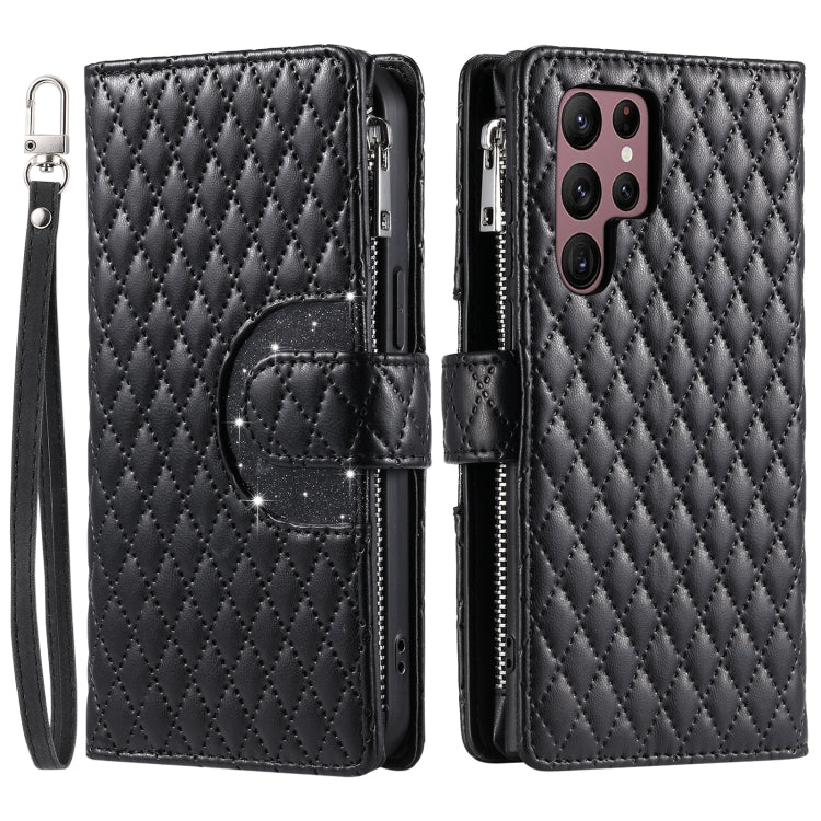 For Samsung Galaxy S25 Ultra 5G Glitter Lattice Zipper Wallet Leather Phone Case(Black) - Galaxy S25 Ultra 5G Cases by PMC TechLife | Online Shopping South Africa | PMC TechLife | Buy Now Pay Later Mobicred