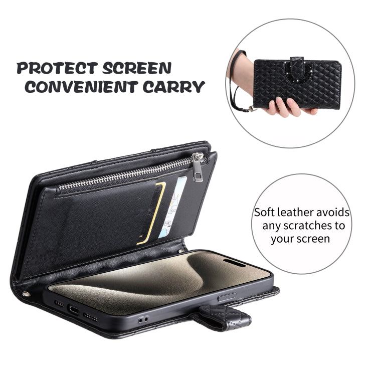 For Samsung Galaxy S25 Ultra 5G Glitter Lattice Zipper Wallet Leather Phone Case(Black) - Galaxy S25 Ultra 5G Cases by PMC TechLife | Online Shopping South Africa | PMC TechLife | Buy Now Pay Later Mobicred